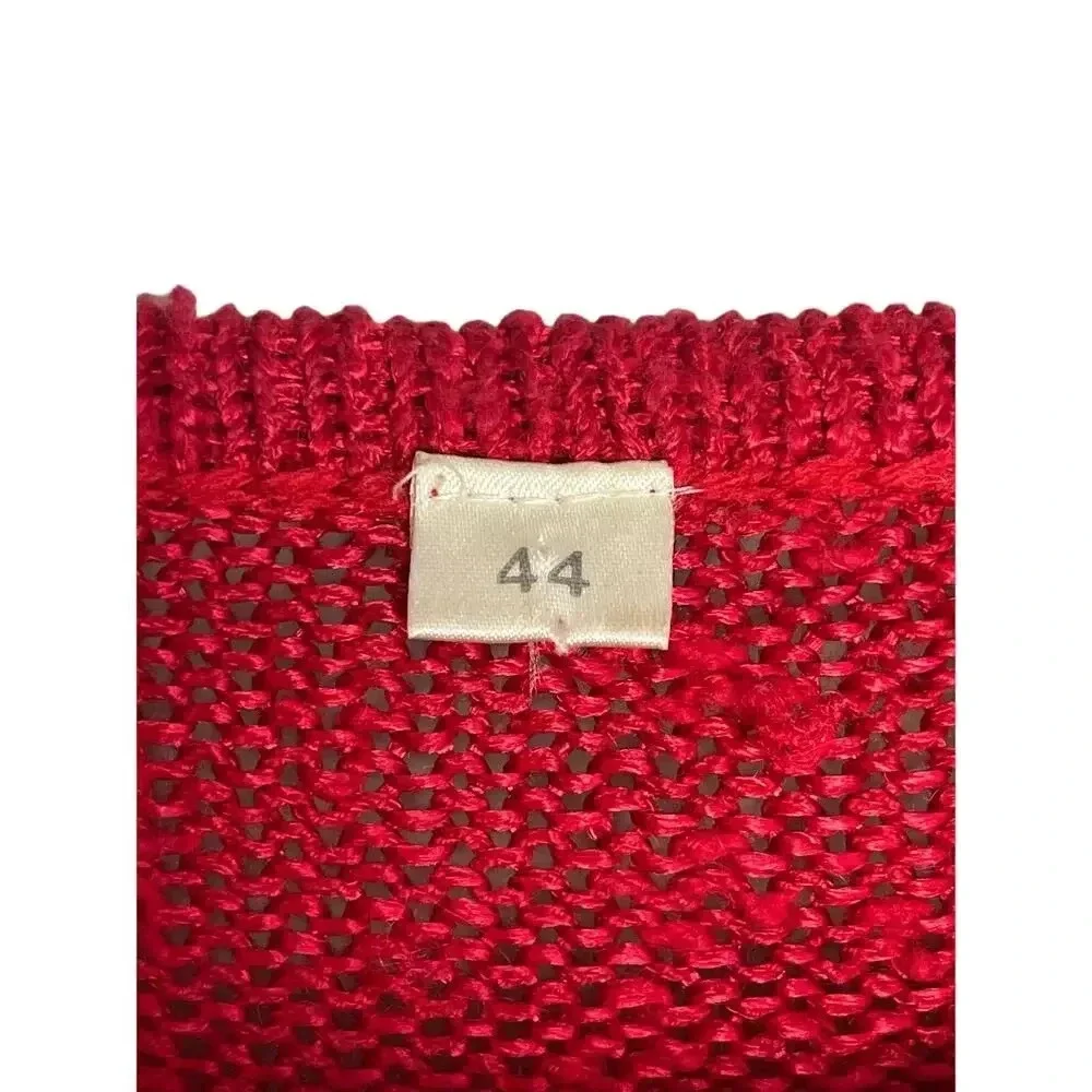Red Black Heart Pattern Soft Pullover Shoulder Pad Sweater Women's Size 44